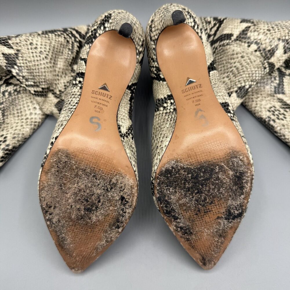 Schutz Maryana Pointed High Heel Tall Faux Snakeskin Leather Boots Size 7.5B - Picture 11 of 14